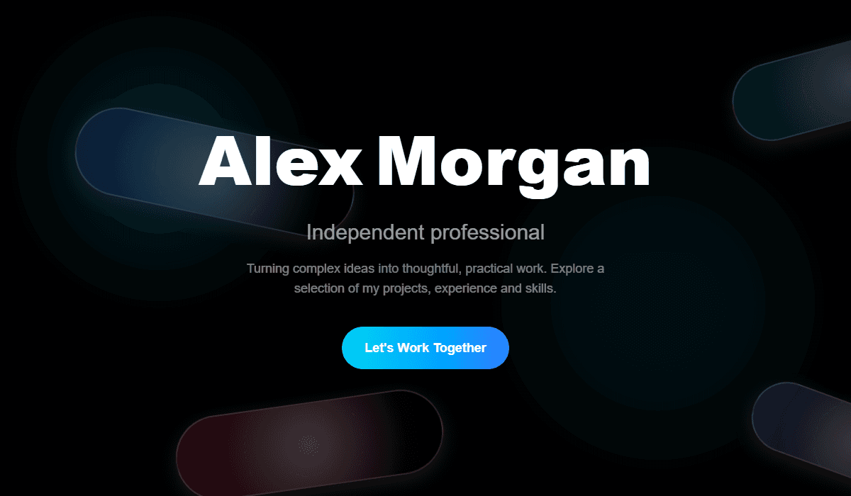 ✨ Glass UI portfolio template desktop hero with sample content
