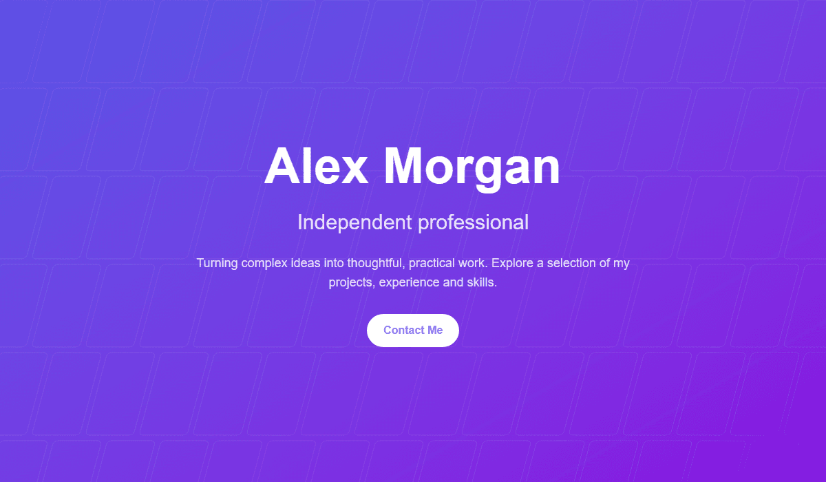 Orbit portfolio template desktop hero with sample content